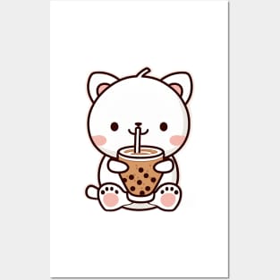 Cute Bear Drinking Bubble Tea Cartoon Boba Drawing Posters and Art